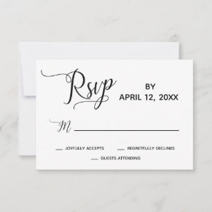 Elegantes Skript Einfache Schwarz-weiße Hochzeit R RSVP Karte