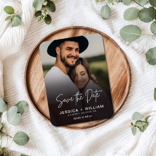 Elegantes Skript-Foto-Gradient Save the Date Magnet