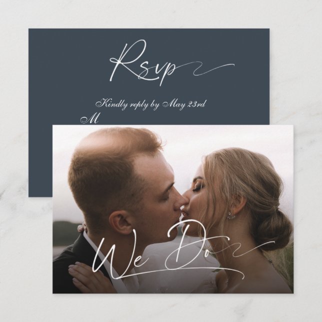 Elegantes Skript Foto Hochzeit minimale moderne UA RSVP Karte (Vorne/Hinten)