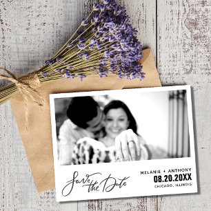 Elegantes Skript-Foto Hochzeit Speichern Sie das D Ankündigungspostkarte