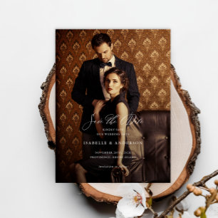 Elegantes Skript-Foto Hochzeit Speichern Sie das D Postkarte