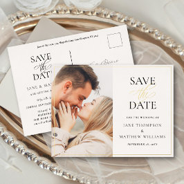 Elegantes Skript & Foto Hochzeit Speichern Sie das Folie Einladungspostkarte