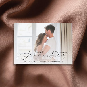 Elegantes Skript-Foto-Hochzeit Termin vormerken Save The Date