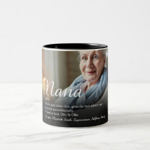 Elegantes Skript-Foto-Oma-Nana-Definition Zweifarbige Tasse