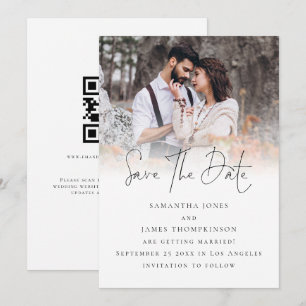 Elegantes Skript-Foto-Overlay QR-Code Hochzeit Save The Date