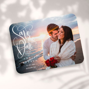 Elegantes Skript‑Foto Save the Date Magnet