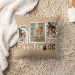 Elegantes Skript Frohe Ostern Familie Drei Foto Kissen