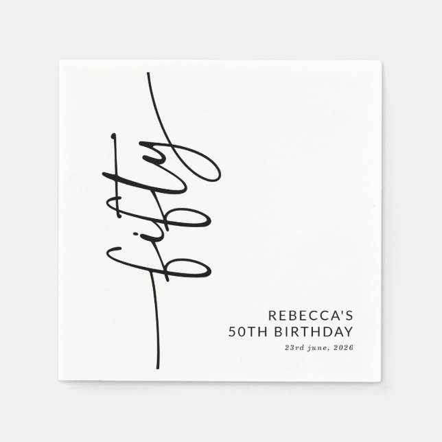 Elegantes Skript Fünfzig 50. Geburtstag Serviette (Vorderseite)