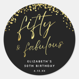 Elegantes Skript Fünfzig und fabelhaft Geburtstag Runder Aufkleber
