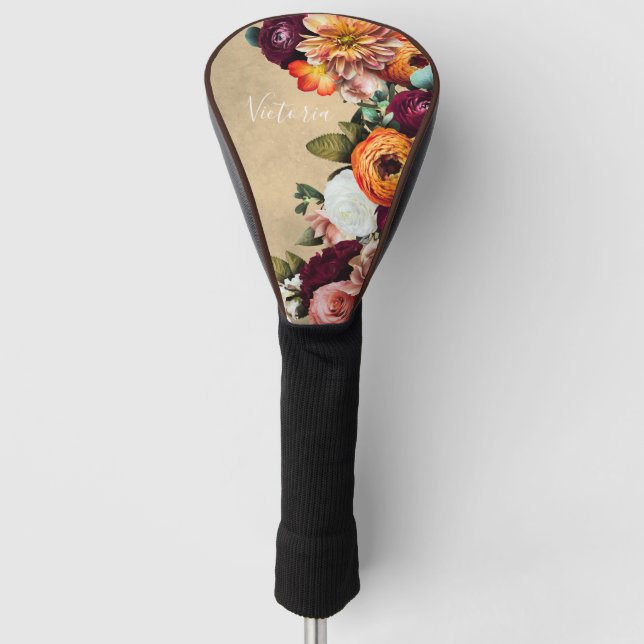 Elegantes Skript für Blumennamen, angepasst rustik Golf Headcover (Vorderseite)