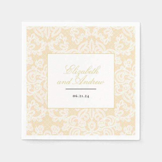 Elegantes Skript für Schwarz und Gold Spitzen Serviette (Vorderseite)