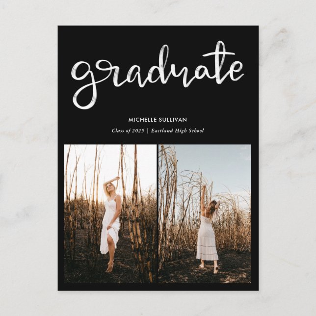 Elegantes Skript für Schwarze Graduate | Grad zwei Ankündigungspostkarte (Vorderseite)