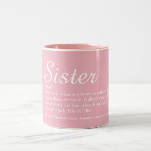 Elegantes Skript Girly Pink Coole Schwester Defini Zweifarbige Tasse