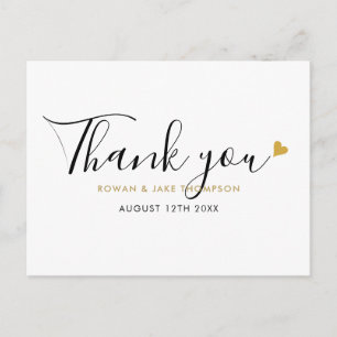 Elegantes Skript Gold Herz Modernes Dankeschön Postkarte