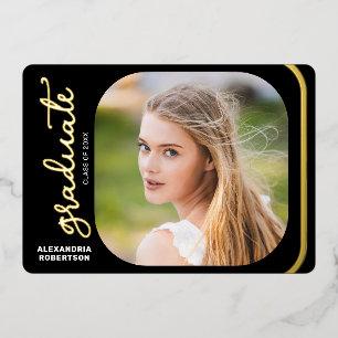 Elegantes Skript Goldfolie 2 Foto Abschlussfeier Folieneinladung