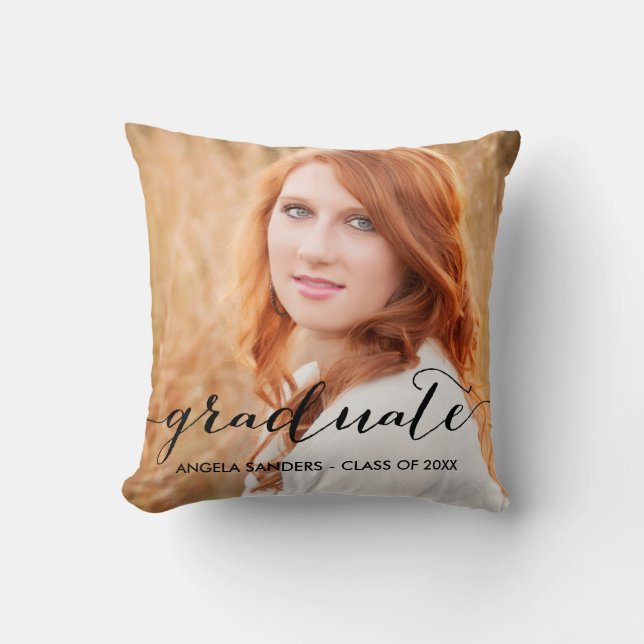 Elegantes Skript| Graduate Pillow 2017 Foto Kissen (Vorderseite)