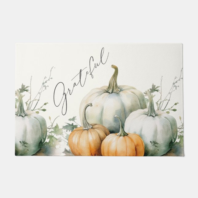 Elegantes Skript Grateful Autumn Rustic Pumpkin Fußmatte (Vorderseite)