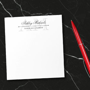 Elegantes Skript Grau 2 Initialen Monogramm Name T Notizblock