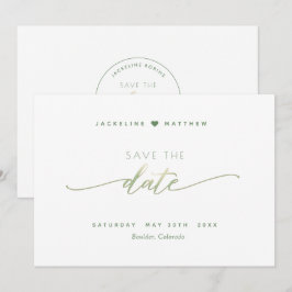 Elegantes Skript, Grün, Einfache Hochzeit Save The Date