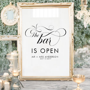 Elegantes Skript Hochzeit Die Bar ist geöffnet Get Poster
