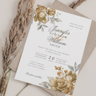 Elegantes Skript Hochzeit Gold Natürlich Rustikal Einladung