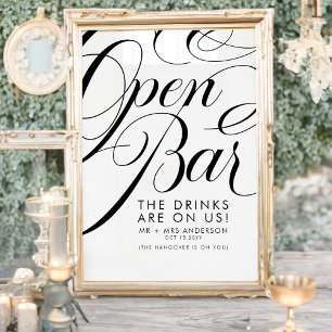 Elegantes Skript Hochzeit Kostenlose Getränke Bar  Poster