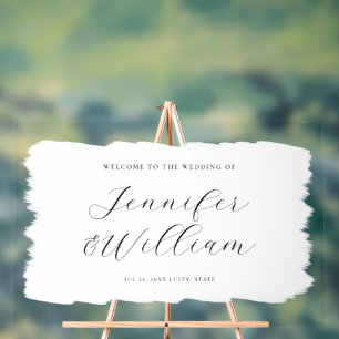 Elegantes Skript Hochzeit Willkommen Paint White B Acrylschild