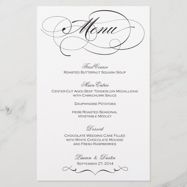 Elegantes Skript-Hochzeitmenü - Benutzerdefiniert (Vorderseite)
