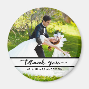 Elegantes Skript Hochzeitsfoto Danke Magnet