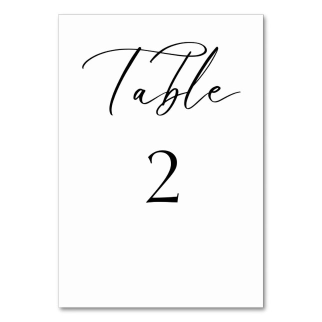 Elegantes Skript Hochzeitskarte Schwarz und Weiß Tischnummer (Vorderseite)