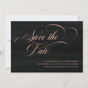 Elegantes Skript   Imitate Rose Gold und Schwarz Save The Date