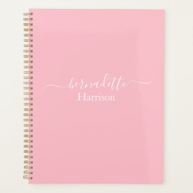 Elegantes Skript | INDIVIDUELLE NAME | Soft Pink P Planer (Vorderseite)