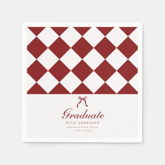 Elegantes Skript Karo Coquette Abschlussfeier Serviette (Vorderseite)