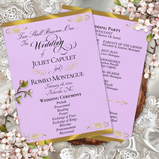 Elegantes Skript - Lavendel/Goldene Hochzeit Programm (Von Creator hochgeladen)