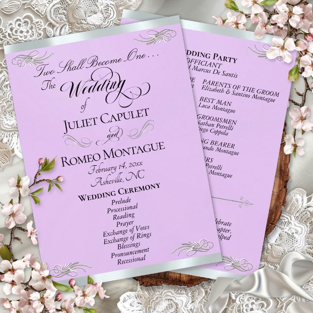Elegantes Skript - Lavendel/Silber Hochzeit Programm (Von Creator hochgeladen)