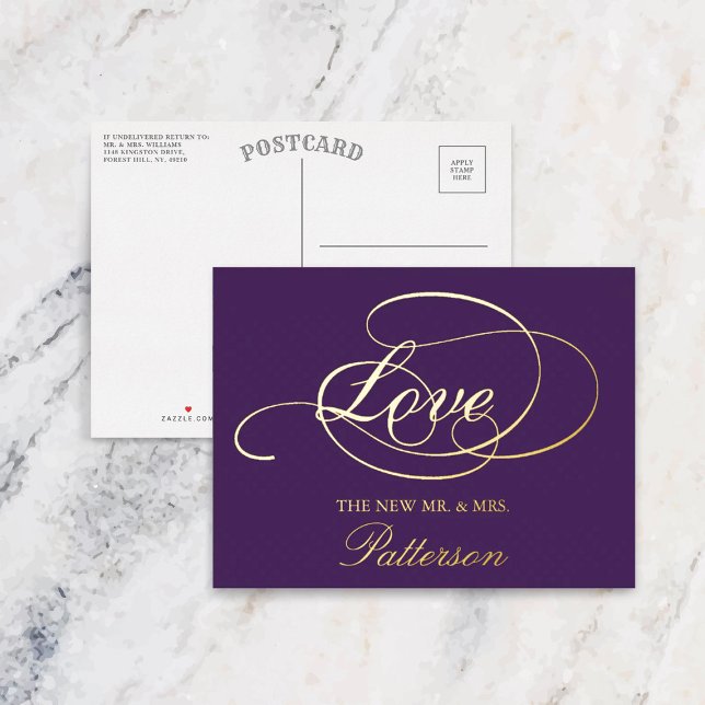 Elegantes Skript "Liebe" Hochzeit Vielen Dank Folie Einladungspostkarte (Von Creator hochgeladen)