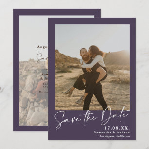 Elegantes Skript lila 2 Fotos Save the Date