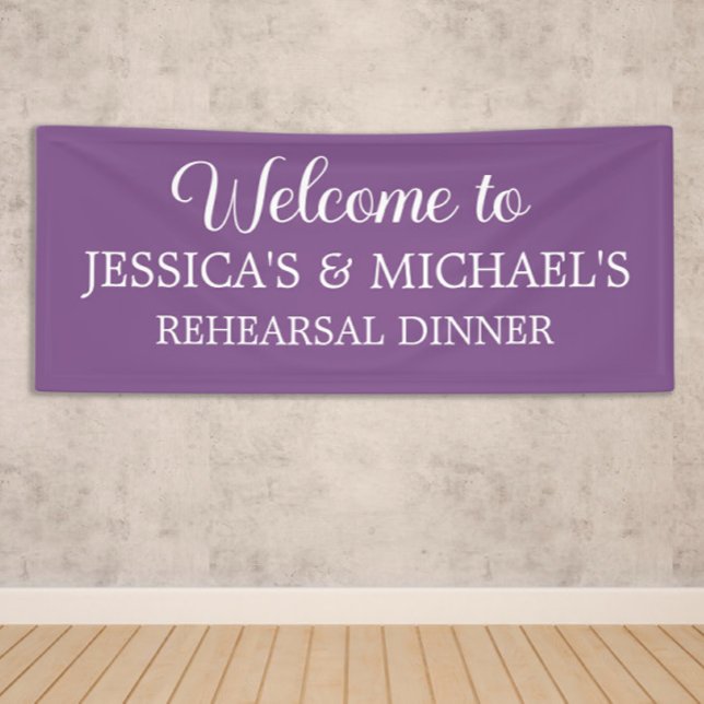 Elegantes Skript Lila Probeessen Banner (Purple Rehearsal Dinner banner)