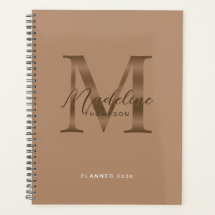 Elegantes Skript Metallisches Taupe Gold Monogramm Planer