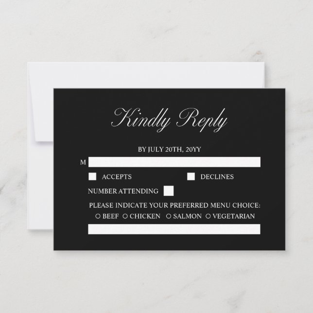 Elegantes Skript Minimalistisch formale Schwarze H RSVP Karte (Vorderseite)