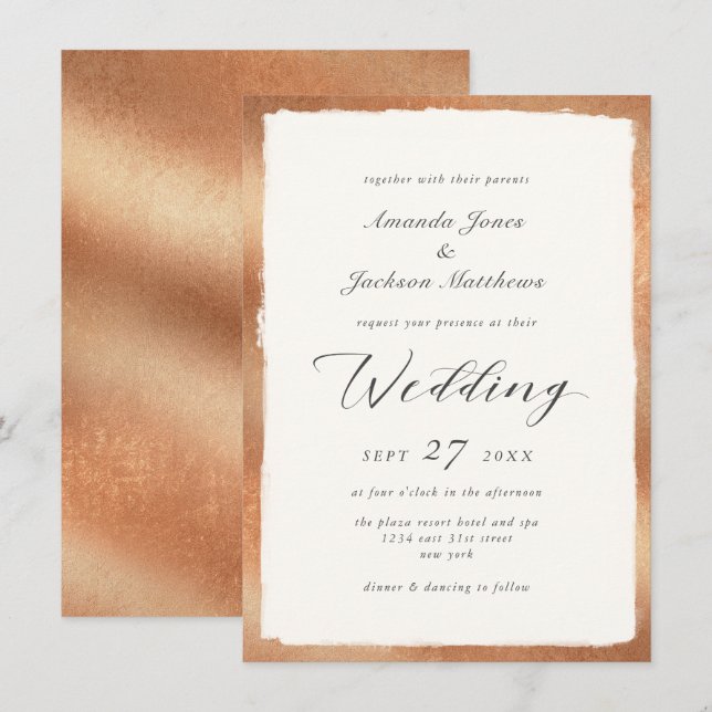 Elegantes Skript mit Rose Gold Semi Formal Hochzei Einladung (Vorne/Hinten)