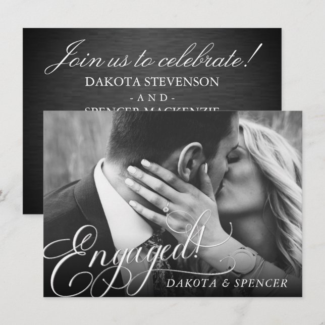 Elegantes Skript | Moderne Foto Engagement Party Einladung (Vorne/Hinten)