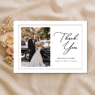 Elegantes Skript Moderne Hochzeit Boho Foto Dankeskarte
