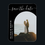 Elegantes Skript Moderne Hochzeit speichern das Da Magnet<br><div class="desc">Elegante moderne Hochzeit speichern den Datums-Magneten mit Ihren personalisierten Details und individuellem Foto. Features minimalistische Skripttypografie und einfaches modernes Design.</div>