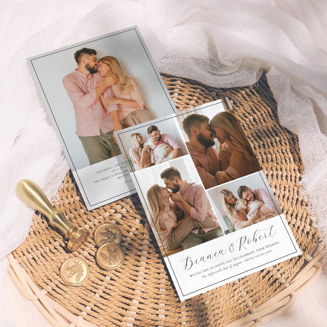 Elegantes Skript Moderne Minimalistische 5 Fotos H Einladung (Von Creator hochgeladen)