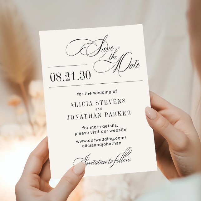 Elegantes Skript moderne schwarze cremefarbene Elf Save The Date (Von Creator hochgeladen)