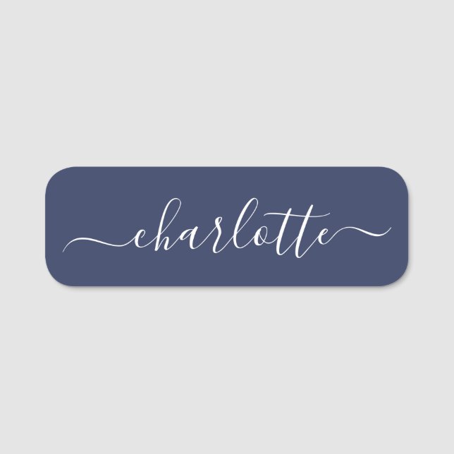 Elegantes Skript Moderner Name Personalisiert Navy Namensschild (Vorderseite)