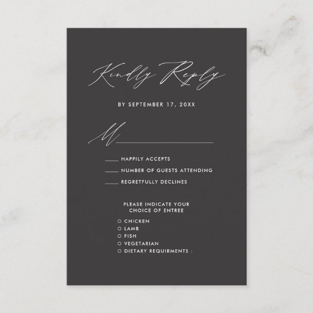 Elegantes Skript Modernes, einfaches Hochzeitsszen Begleitkarte (Vorderseite)