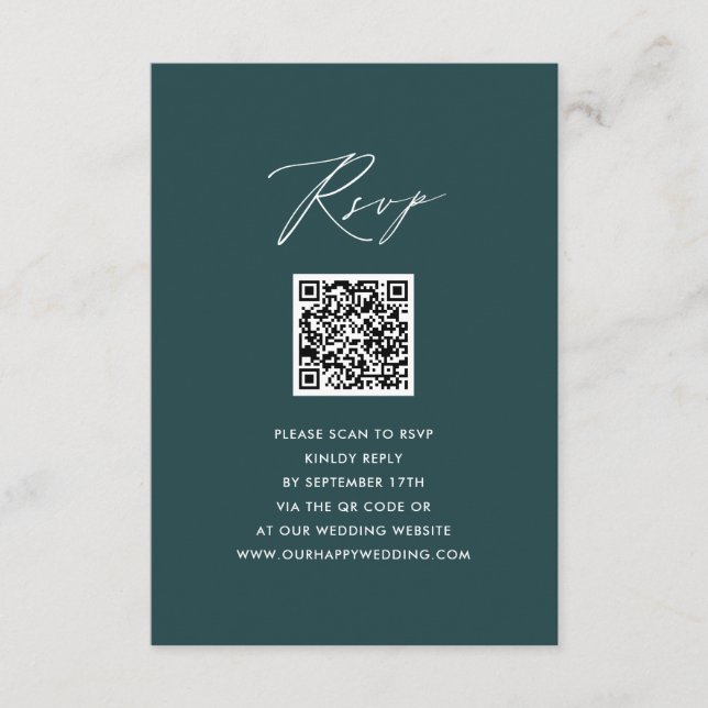 Elegantes Skript Modernes Green Simple QR Wedding  Begleitkarte (Vorderseite)