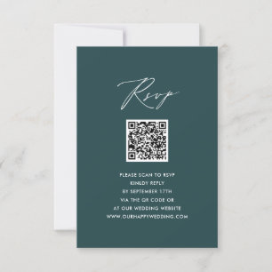 Elegantes Skript Modernes Green Simple QR Wedding  RSVP Karte